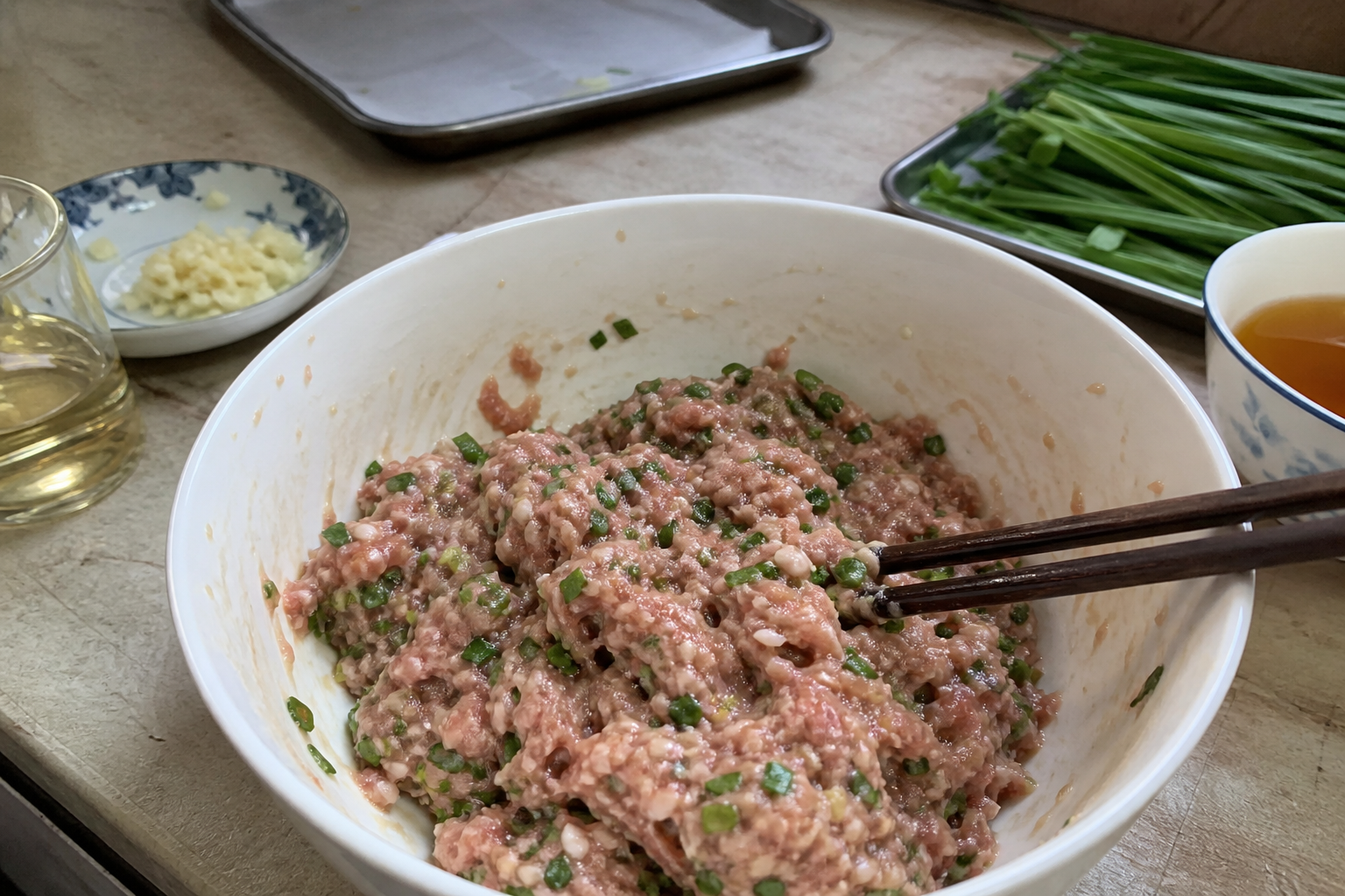 Juicy Pork and Chive Potstickers — step 1