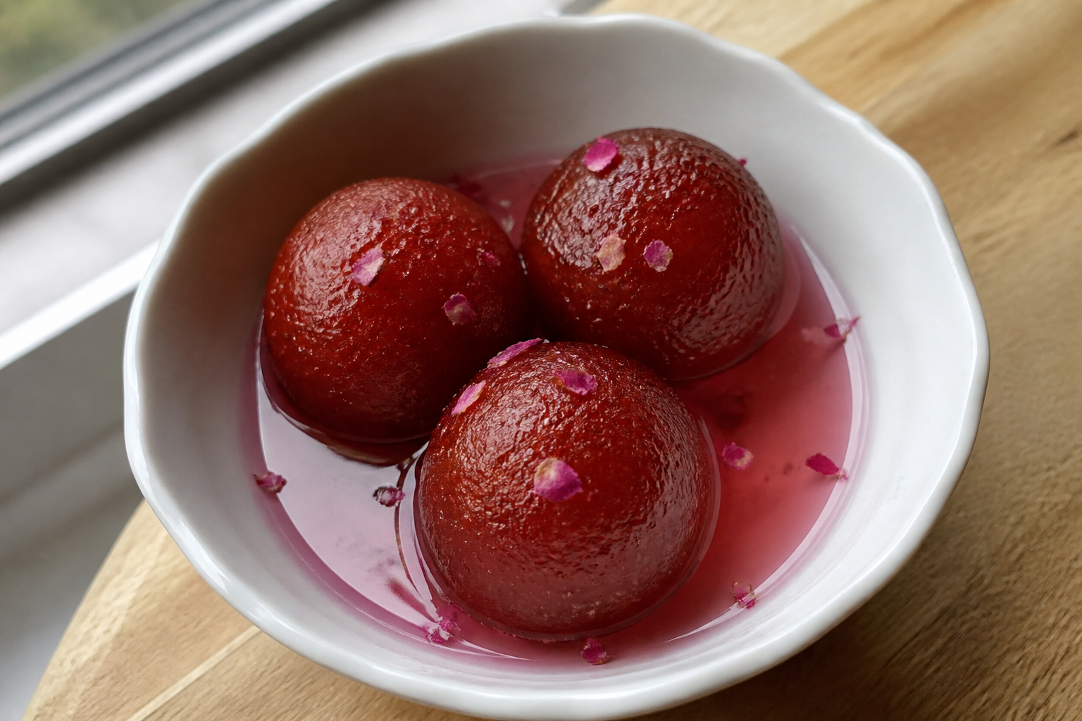 Soft Gulab Jamun in Rose Syrup
